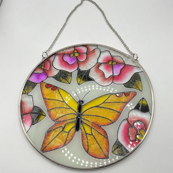 Stained Glass Butterfly Window Sun Catcher With Metal Chain 6" w/4" chain - Picture 2 of 5